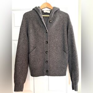 Everlane Charcoal Button-Up Hooded Cardigan